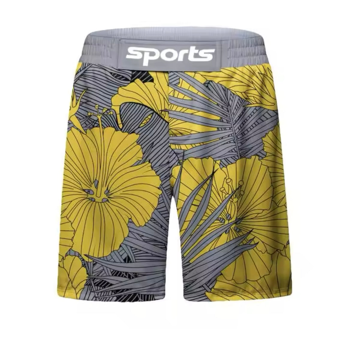 Grey & Yellow Flower Premium BJJ No Gi / MMA Set. Rash Guard, Shorts & Spats - MADE TO ORDER 2 WEEK DISPATCH