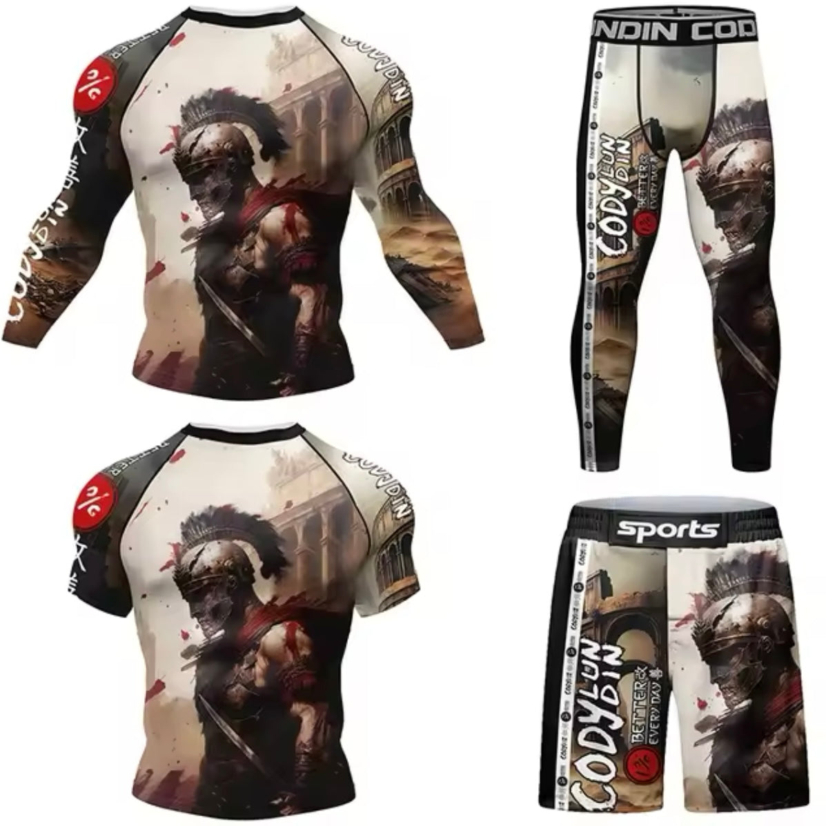 Gladiator Premium BJJ No Gi / MMA Set. Rash Guard, Shorts & Spats - MADE TO ORDER 2 WEEK DISPATCH
