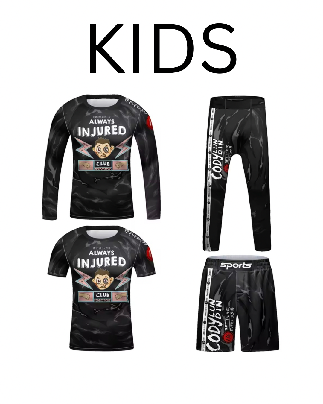 Always Injured Premium BJJ No Gi / MMA Set. Rash Guard, Shorts & Spats - MADE TO ORDER 2 WEEK DISPATCH
