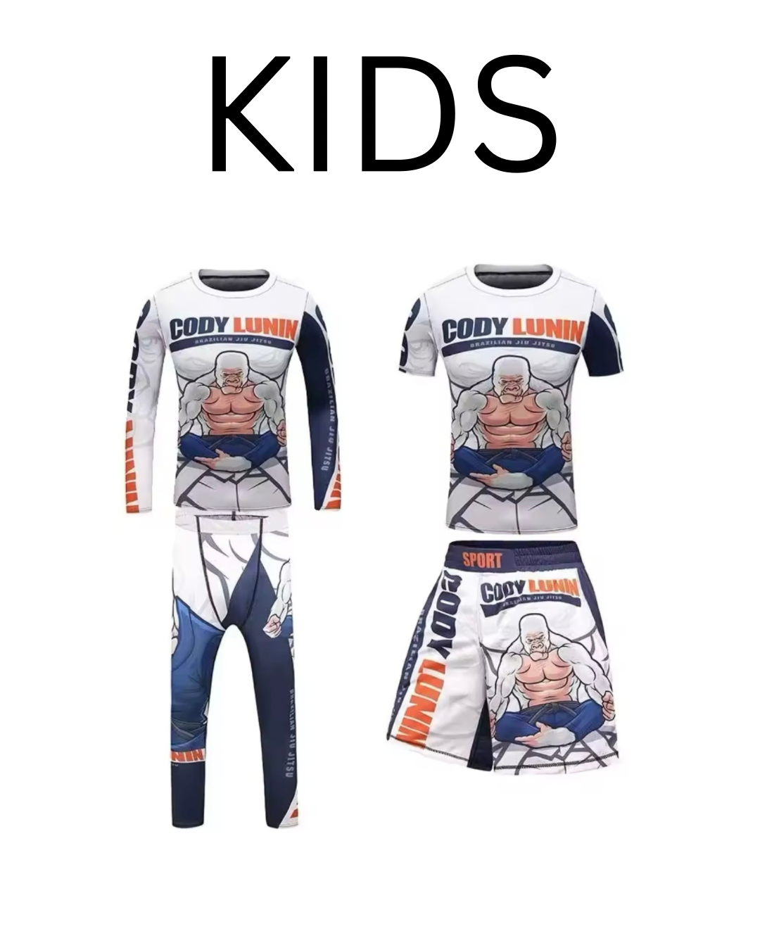 White Gorilla Premium BJJ No Gi / MMA Set. Rash Guard, Shorts & Spats - MADE TO ORDER 2 WEEK DISPATCH