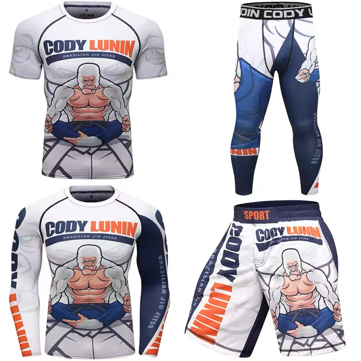 White Gorilla Premium BJJ No Gi / MMA Set. Rash Guard, Shorts & Spats - MADE TO ORDER 2 WEEK DISPATCH