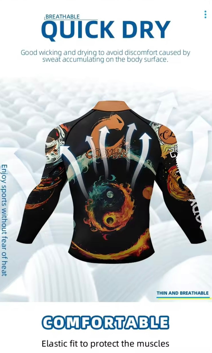 Fire Yin Yang Premium BJJ / MMA High Neck Rash Guard - LONG & SHORT SLEEVE VARIATIONS - MADE TO ORDER 2 WEEK DISPATCH