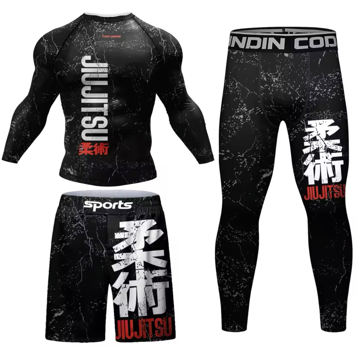 Jiu Jitsu Premium BJJ No Gi Set. Includes Rash Guard, Shorts & Spats