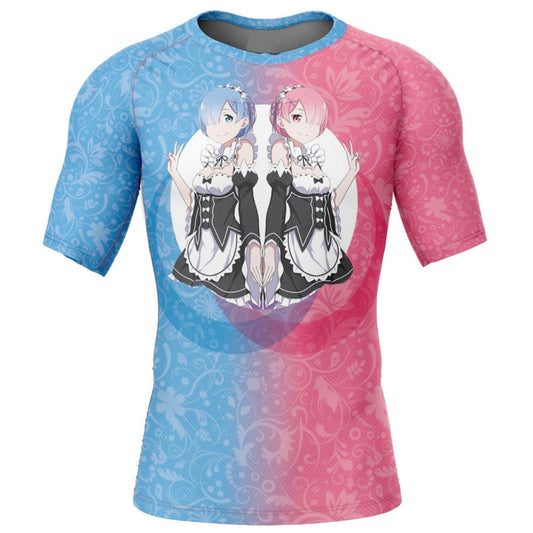 Re:Zero Twin Rem And Ram Premium Short Sleeve Rash Guard - MADE TO ORDER 2 WEEK DISPATCH