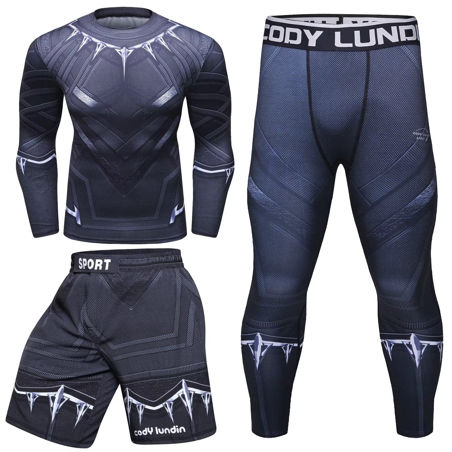 Black Panther Premium BJJ No Gi Set. Includes Rash Guard, Shorts & Spats