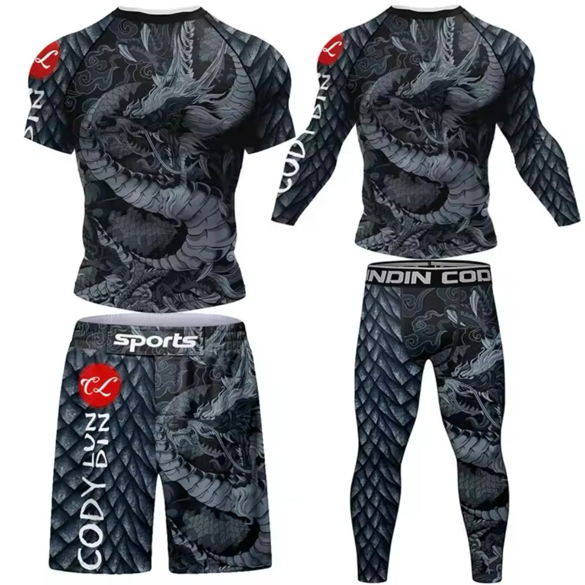 Black Dragon Premium BJJ No Gi / MMA Set. Rash Guard, Shorts & Spats - MADE TO ORDER 2 WEEK DISPATCH