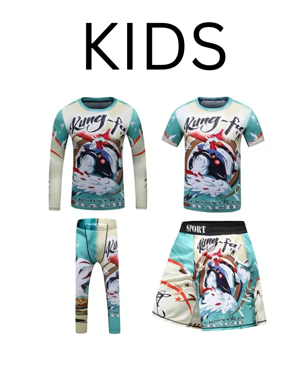 Kung Fu Chicken Premium BJJ No Gi / MMA Set. Rash Guard, Shorts & Spats - MADE TO ORDER 2 WEEK DISPATCH