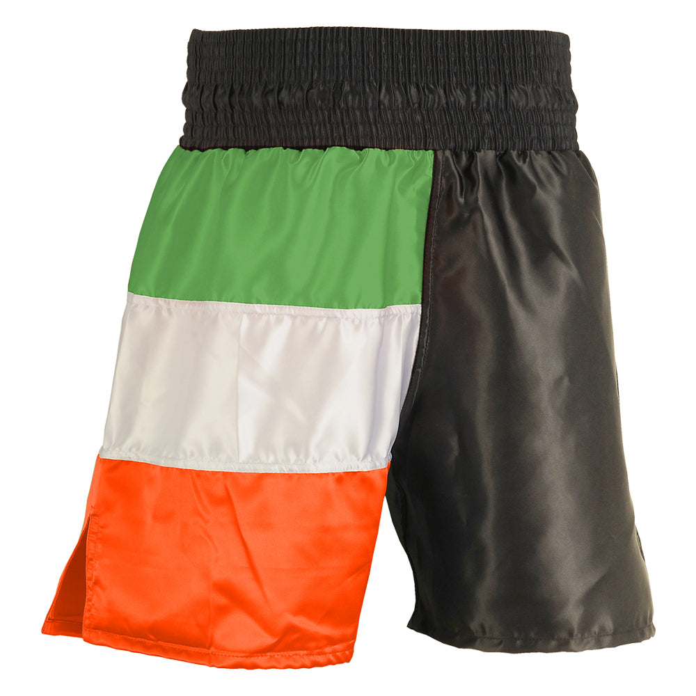 Boxing Competition Black Satin Shorts - Ireland Flag Series