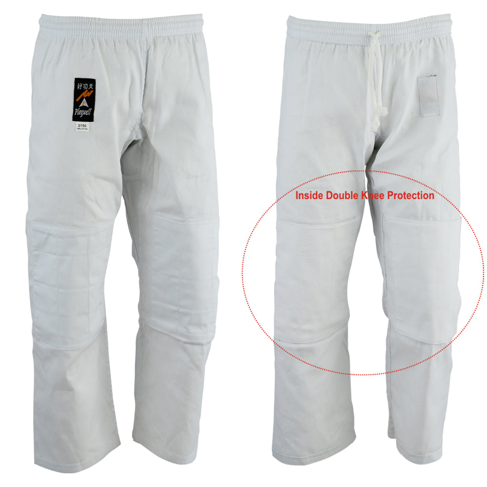 Playwell Judo Trousers White 10oz - Double Padded Knees
