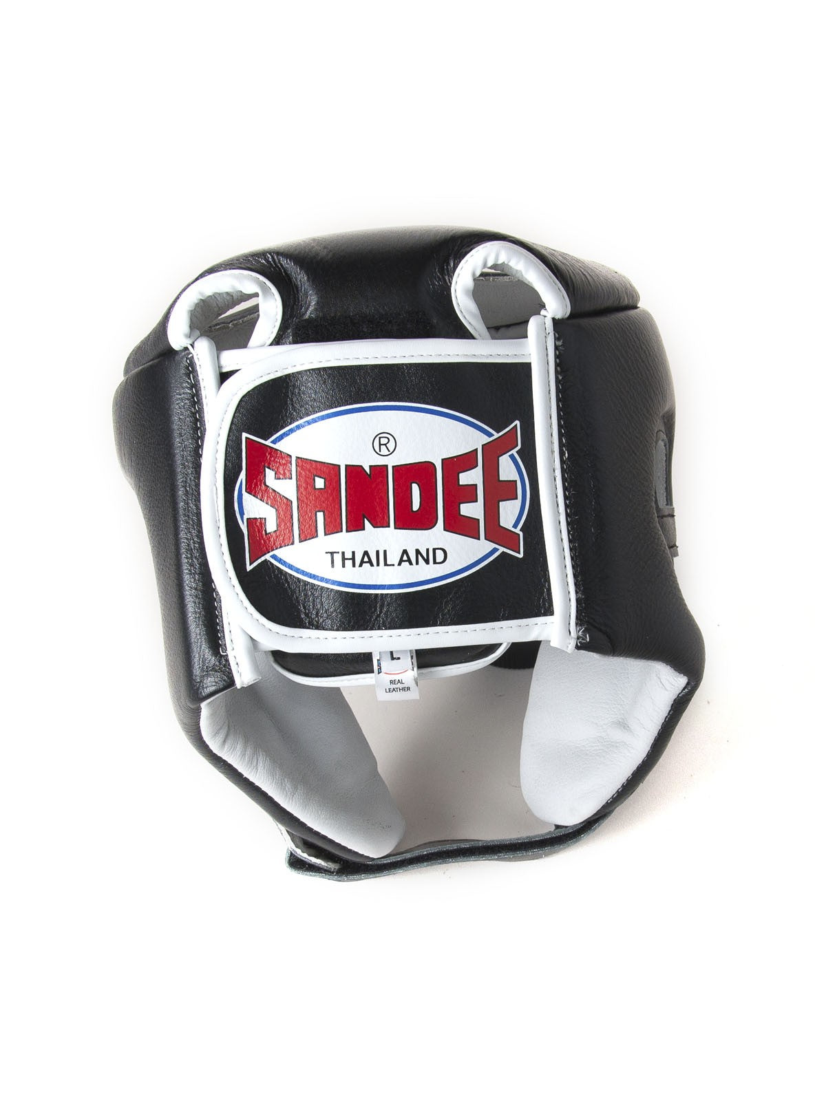 Sandee Open Face Muay Thai Leather Head Guard - Black
