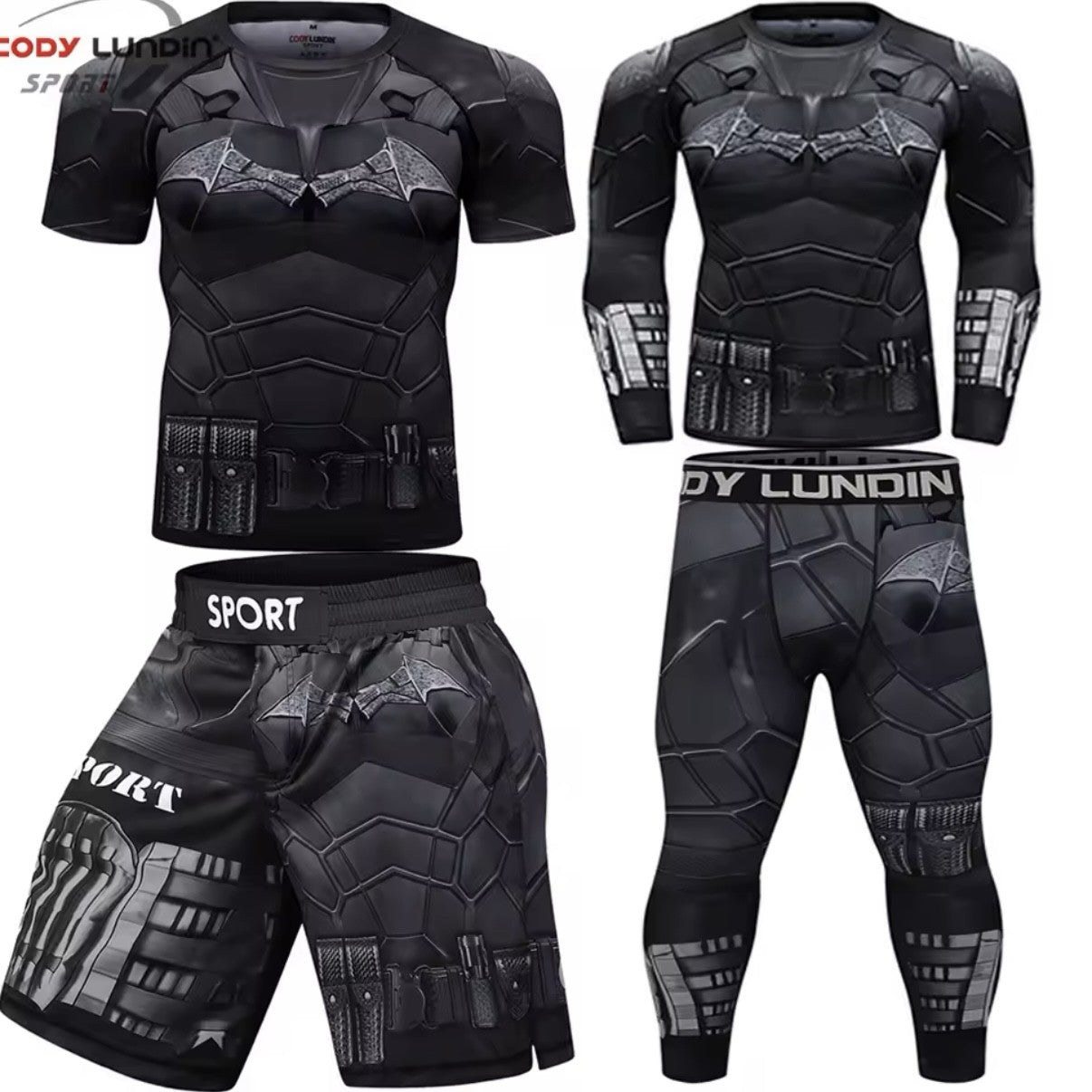 Batman Premium BJJ No Gi / MMA Set. Rash Guard, Shorts & Spats - MADE TO ORDER 2 WEEK DISPATCH