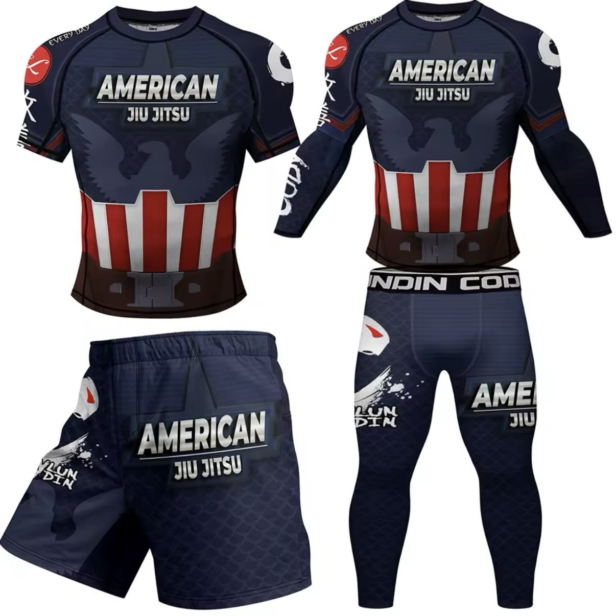 American Jiu Jitsu Premium BJJ No Gi / MMA Set. Rash Guard, Shorts & Spats - MADE TO ORDER 2 WEEK DISPATCH