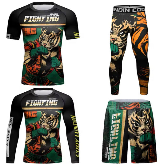 Fighting Tiger Premium BJJ No Gi / MMA Set. Rash Guard, Shorts & Spats - MADE TO ORDER 2 WEEK DISPATCH