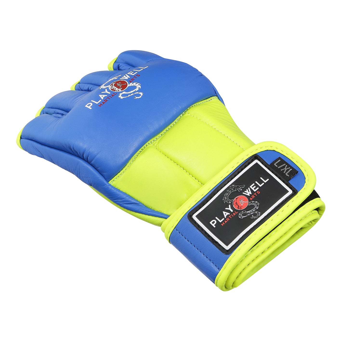 Playwell Ultimate Leather MMA Gloves - Blue/ Neon Yellow