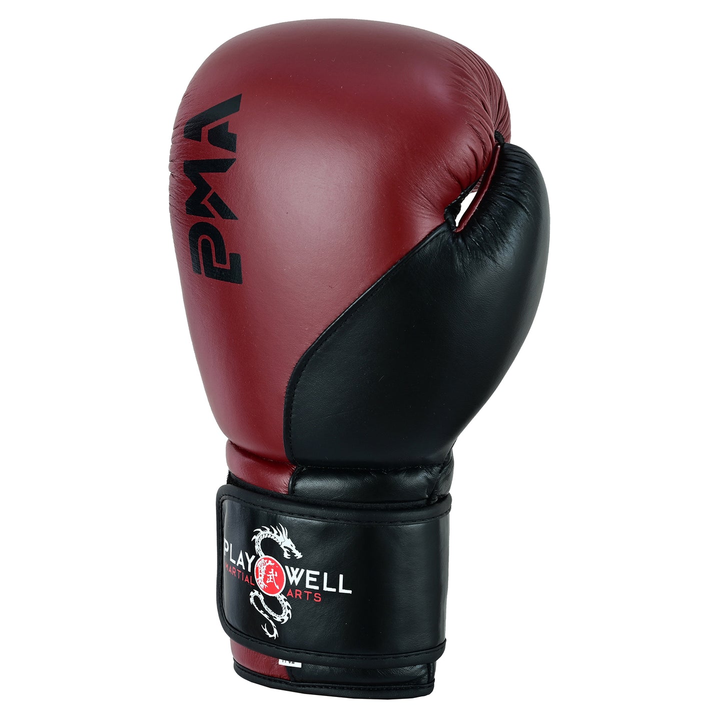 PMA Leather Muay Thai Boxing Gloves & Shin Pads Set - Maroon/Bla