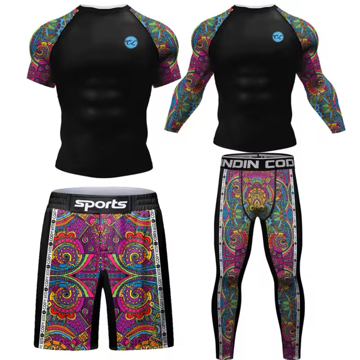 Psychedelic Premium BJJ No Gi / MMA Set. Rash Guard, Shorts & Spats - MADE TO ORDER 2 WEEK DISPATCH