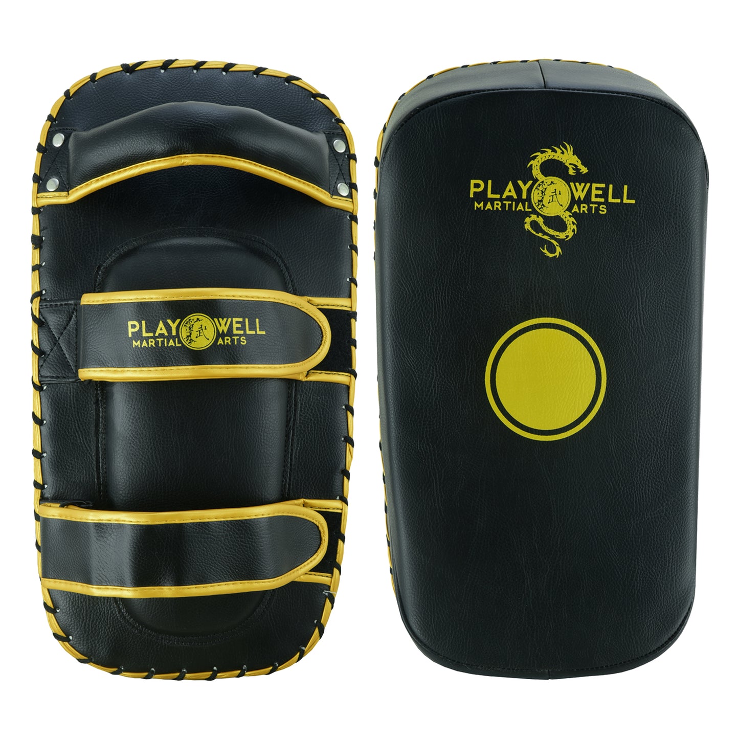 Playwell "Rexine Leather" Curved Target Thai Pad - Black/Gold