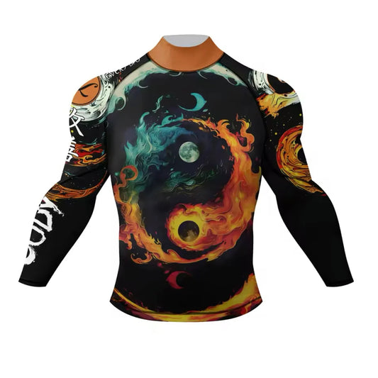Fire Yin Yang Premium BJJ / MMA High Neck Rash Guard - LONG & SHORT SLEEVE VARIATIONS - MADE TO ORDER 2 WEEK DISPATCH