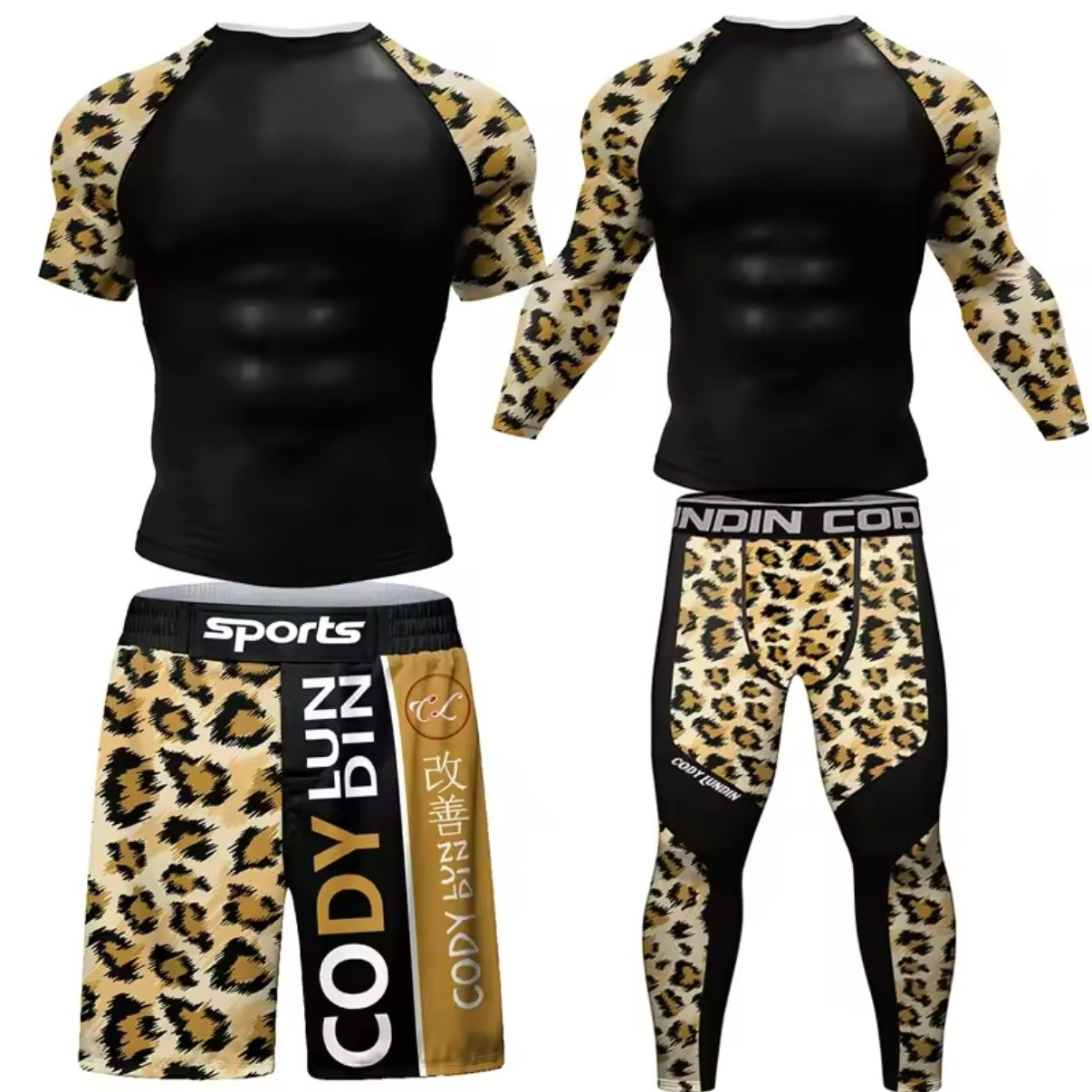 Leopard Premium BJJ No Gi / MMA Set. Rash Guard, Shorts & Spats - MADE TO ORDER 2 WEEK DISPATCH