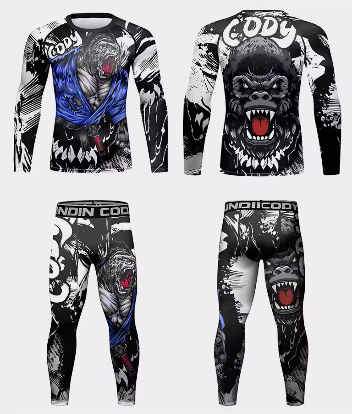 Gorilla Rage Premium BJJ No Gi / MMA Set. Rash Guard, Shorts & Spats - MADE TO ORDER 2 WEEK DISPATCH