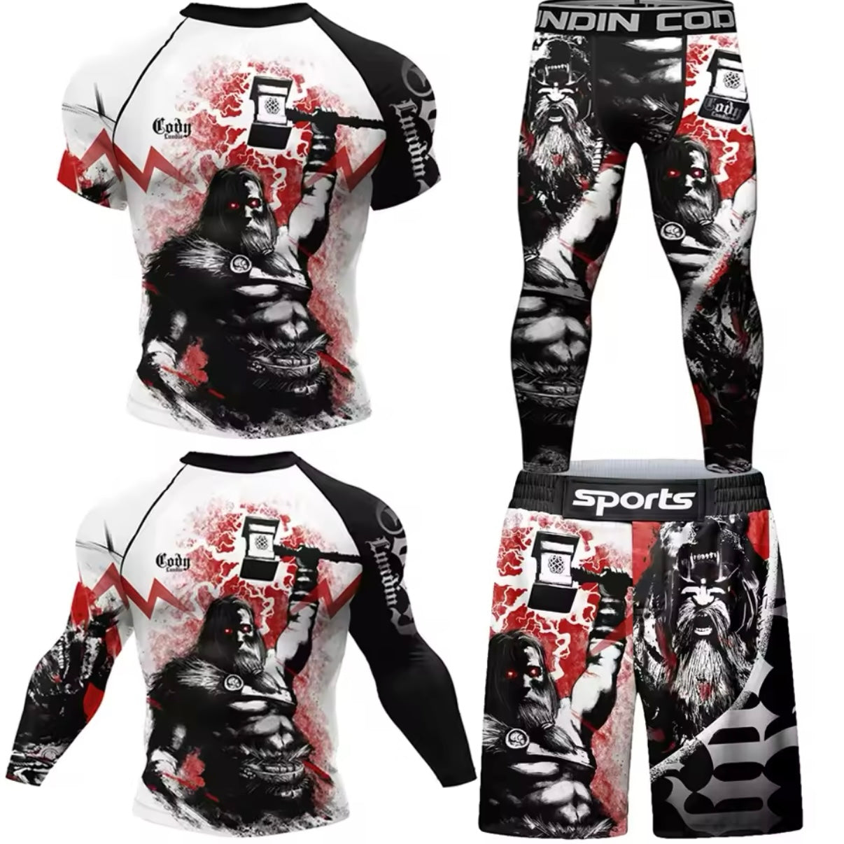 Warrior God Premium BJJ No Gi / MMA Set. Rash Guard, Shorts & Spats - MADE TO ORDER 2 WEEK DISPATCH