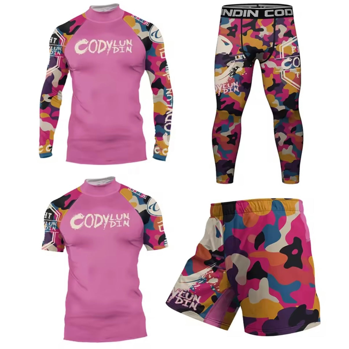 Pink Splash Premium High Neck BJJ No Gi / MMA Set. Rash Guard, Shorts & Spats - MADE TO ORDER 2 WEEK DISPATCH