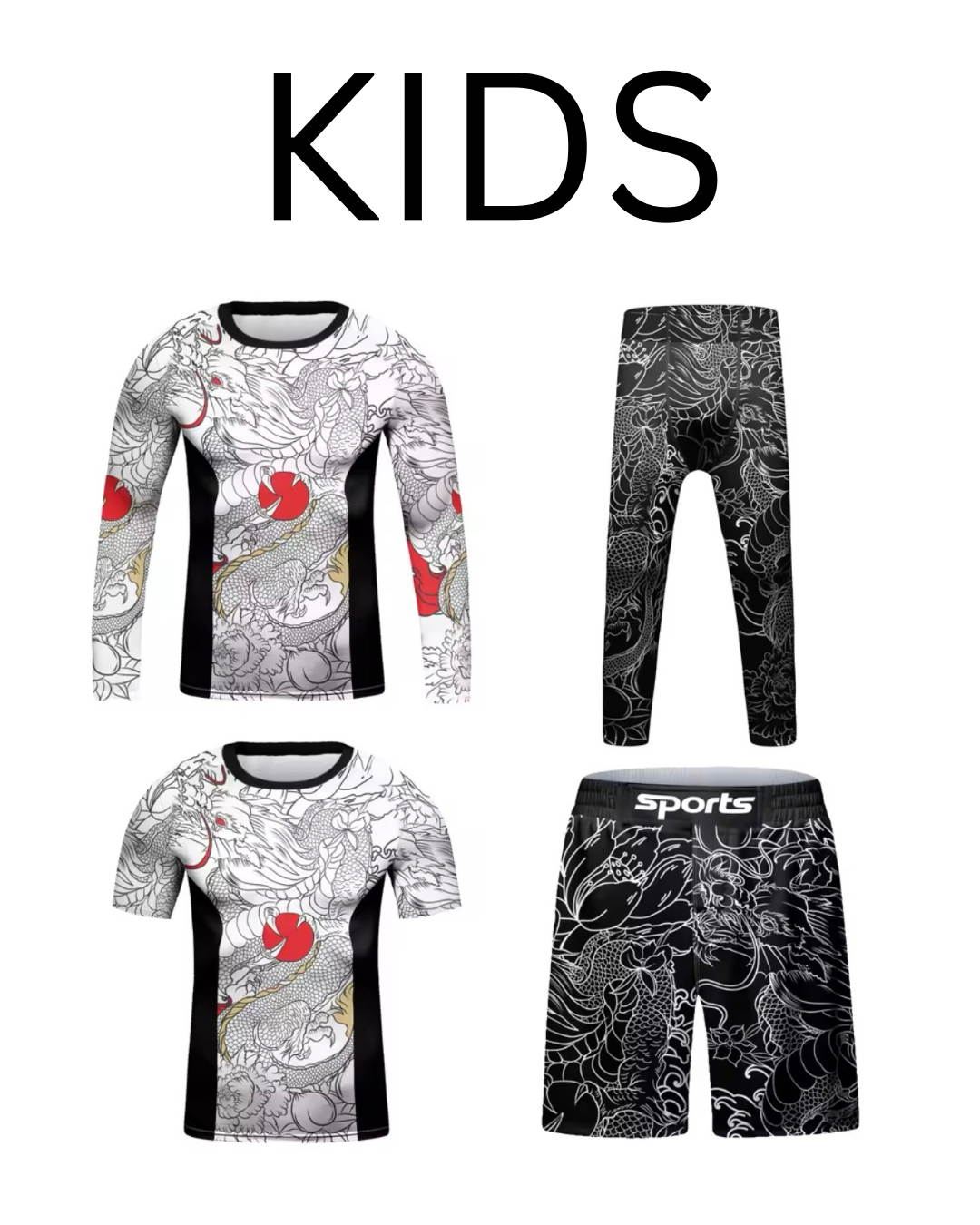Dragon Roller Premium BJJ No Gi / MMA Set. Rash Guard, Shorts & Spats - MADE TO ORDER 2 WEEK DISPATCH