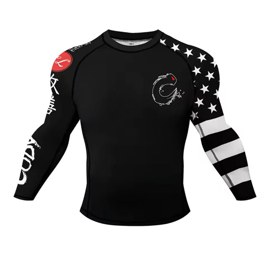 Black USA Premium BJJ / MMA Rash Guard - LONG & SHORT SLEEVE VARIATIONS - MADE TO ORDER 2 WEEK DISPATCH