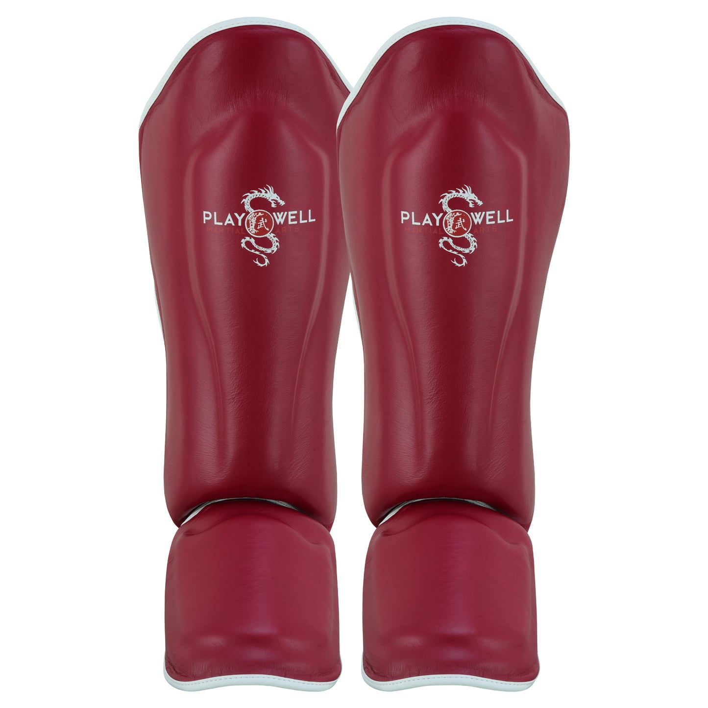 PMA Leather Muay Thai Boxing Gloves & Shin Pads Set - Maroon