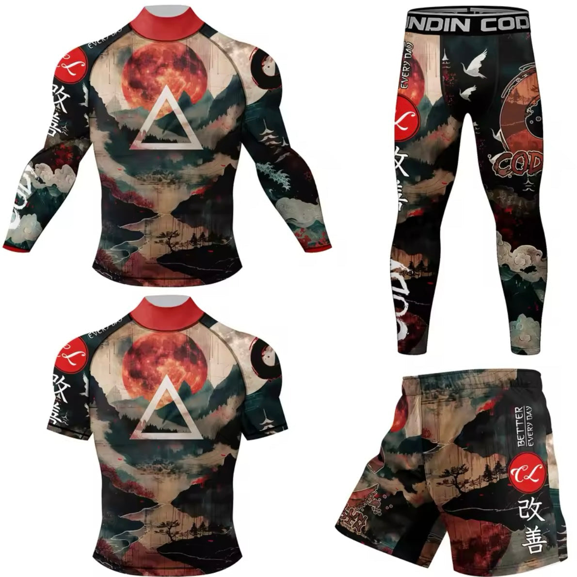 Scenic Roller Premium High Neck BJJ No Gi / MMA Set. Rash Guard, Shorts & Spats - MADE TO ORDER 2 WEEK DISPATCH