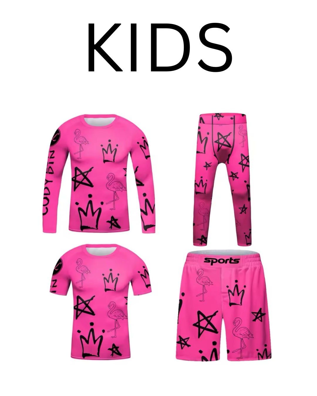 Pink Flamingo Premium BJJ No Gi / MMA Set. Rash Guard, Shorts & Spats - MADE TO ORDER 2 WEEK DISPATCH