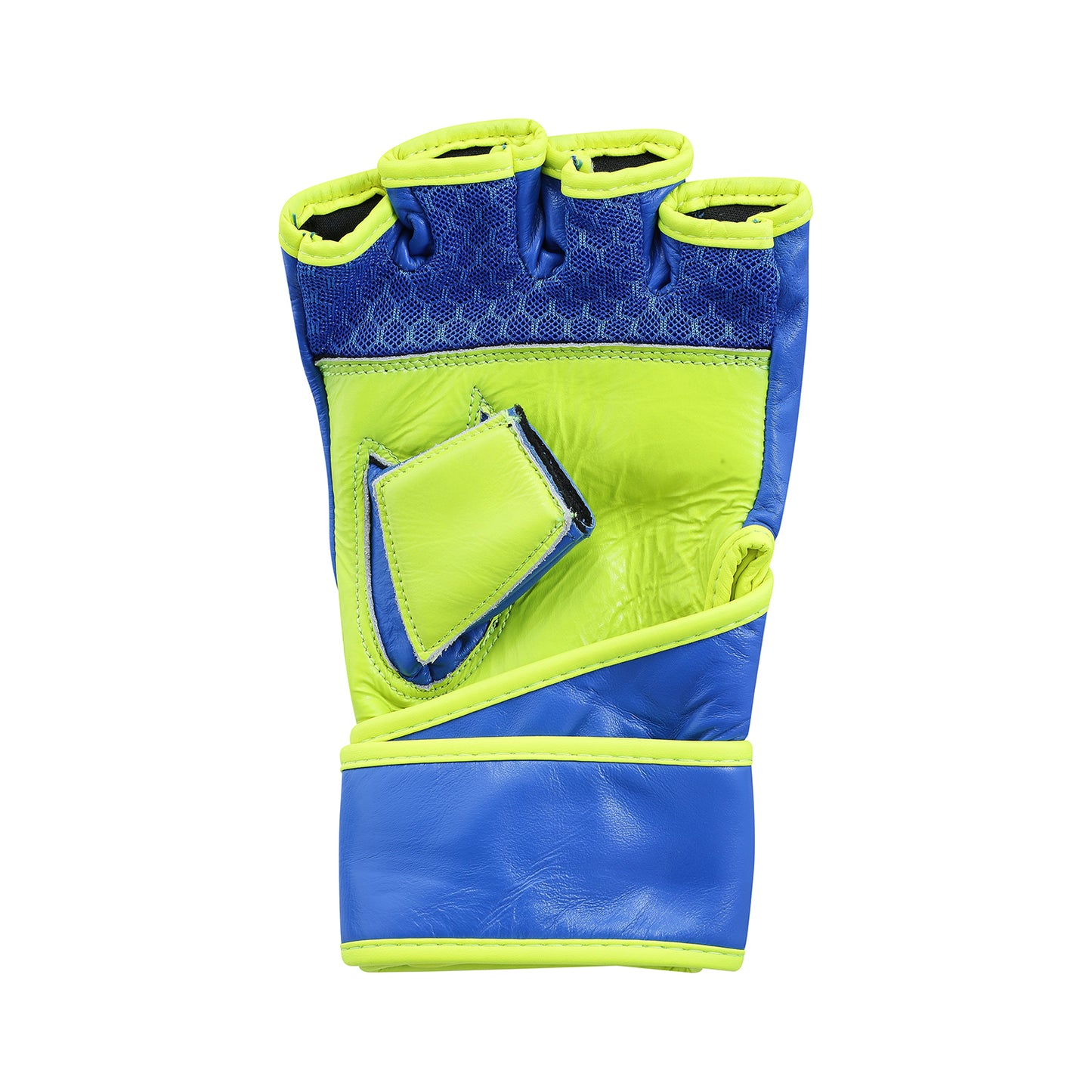 Playwell Ultimate Leather MMA Gloves - Blue/ Neon Yellow