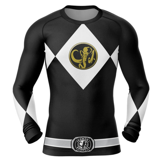 Black Power Ranger Premium Rash Guard - LONG OR SHORT SLEEVE - MADE TO ORDER 2 WEEK DISPATCH