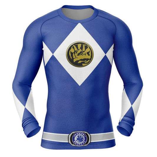 Blue Power Ranger Premium Rash Guard - LONG OR SHORT SLEEVE - MADE TO ORDER 2 WEEK DISPATCH