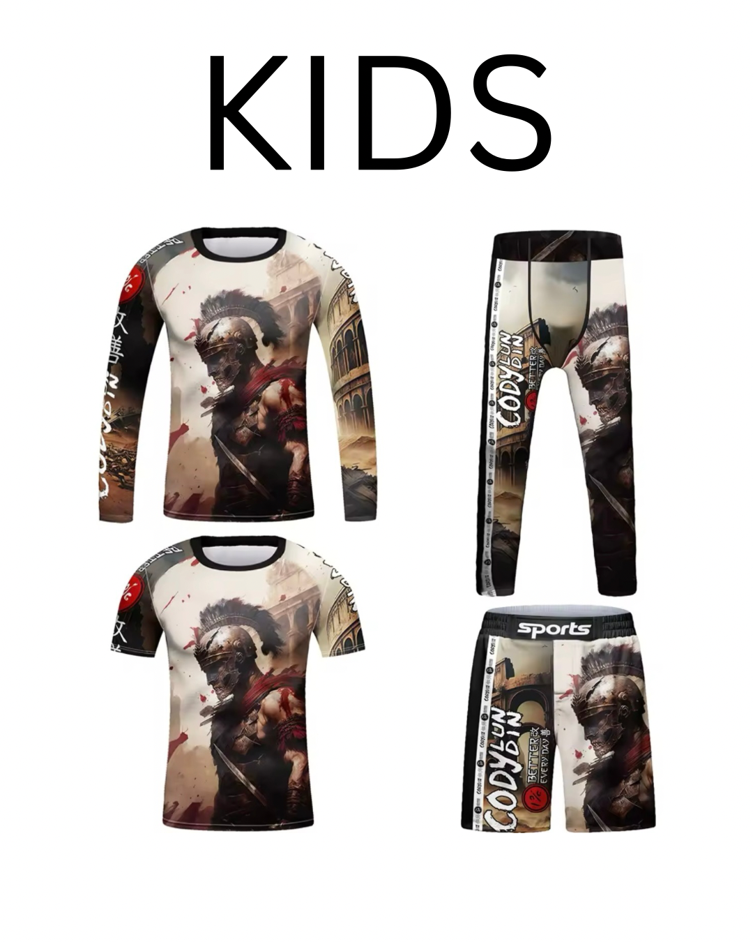 Gladiator Premium BJJ No Gi / MMA Set. Rash Guard, Shorts & Spats - MADE TO ORDER 2 WEEK DISPATCH