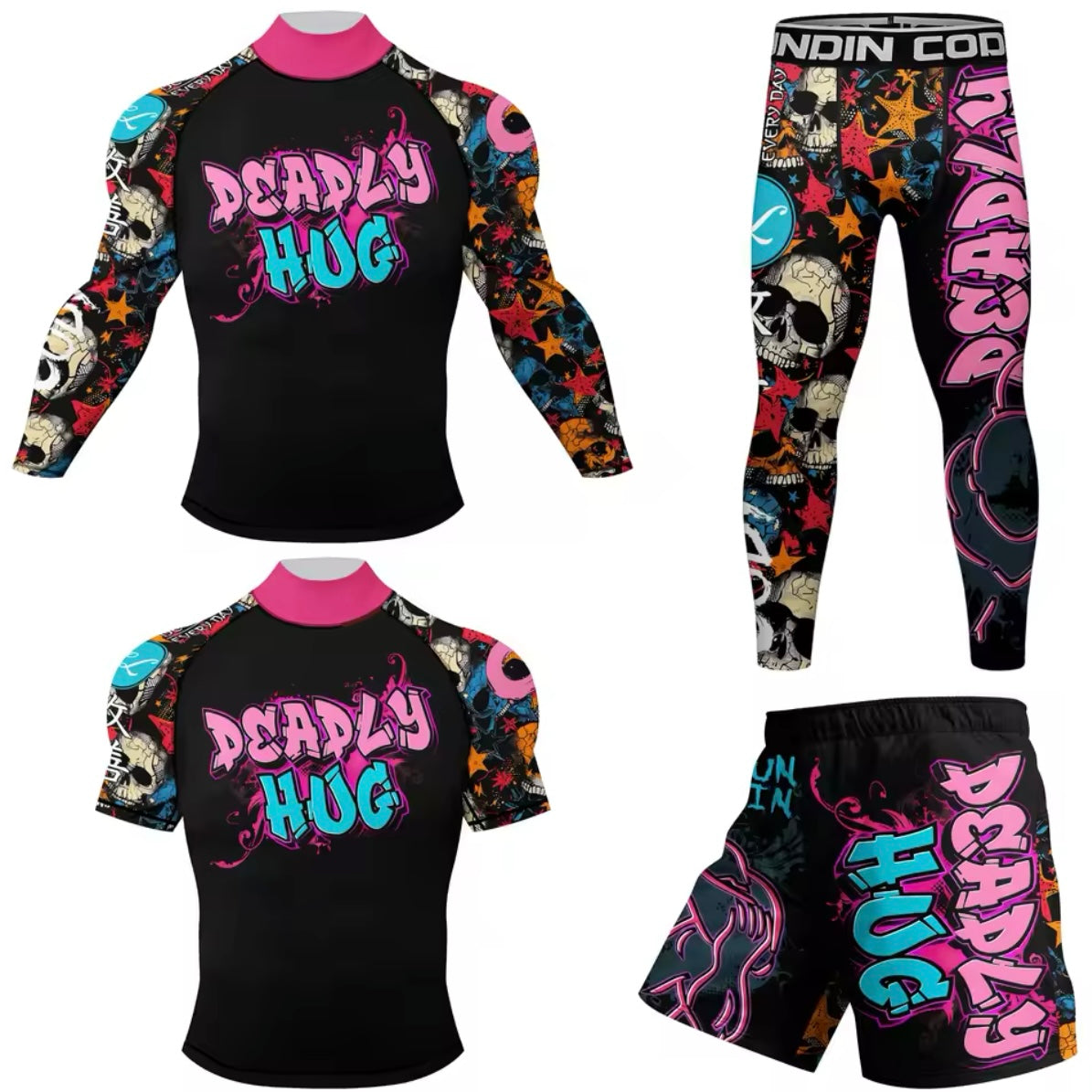 Deadly Hug Premium High Neck BJJ No Gi / MMA Set. Rash Guard, Shorts & Spats - MADE TO ORDER 2 WEEK DISPATCH