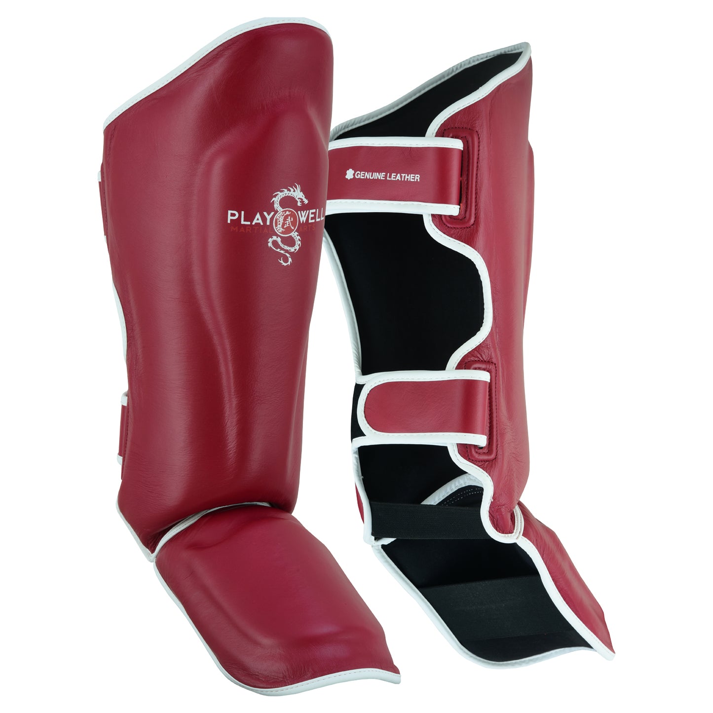 PMA Leather Muay Thai Boxing Gloves & Shin Pads Set - Maroon