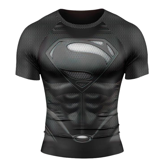 Black Superman Logo Premium Short Sleeve BJJ Rash Guard