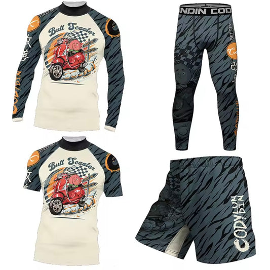 Butt Scooter Premium High Neck BJJ No Gi / MMA Set. Rash Guard, Shorts & Spats - MADE TO ORDER 2 WEEK DISPATCH