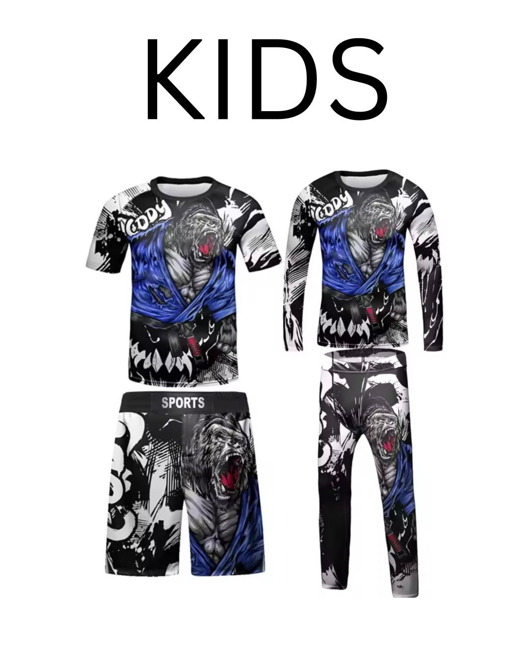 Gorilla Rage Premium BJJ No Gi / MMA Set. Rash Guard, Shorts & Spats - MADE TO ORDER 2 WEEK DISPATCH