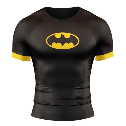 Black & Yellow Batman Premium Short Sleeve Rash Guard - MADE TO ORDER 2 WEEK DISPATCH