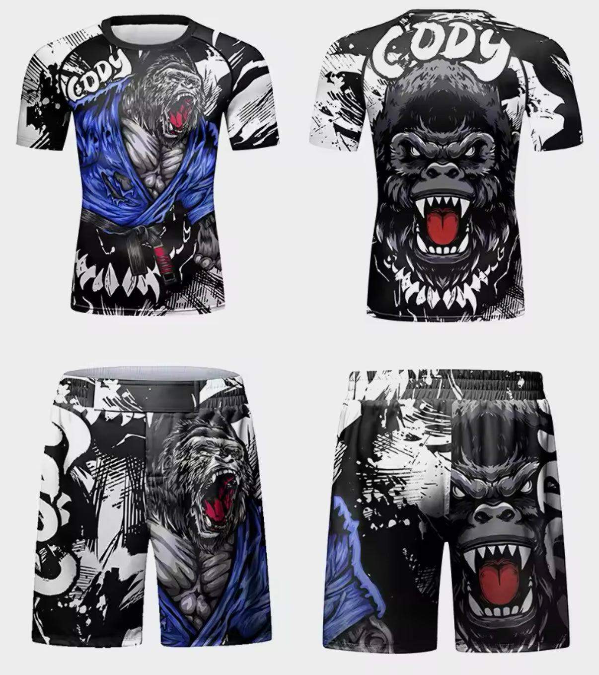 Gorilla Rage Premium BJJ No Gi / MMA Set. Rash Guard, Shorts & Spats - MADE TO ORDER 2 WEEK DISPATCH