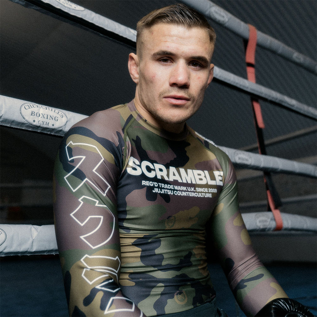 Scramble Base Woodland Camo Long Sleeve Rash Guard