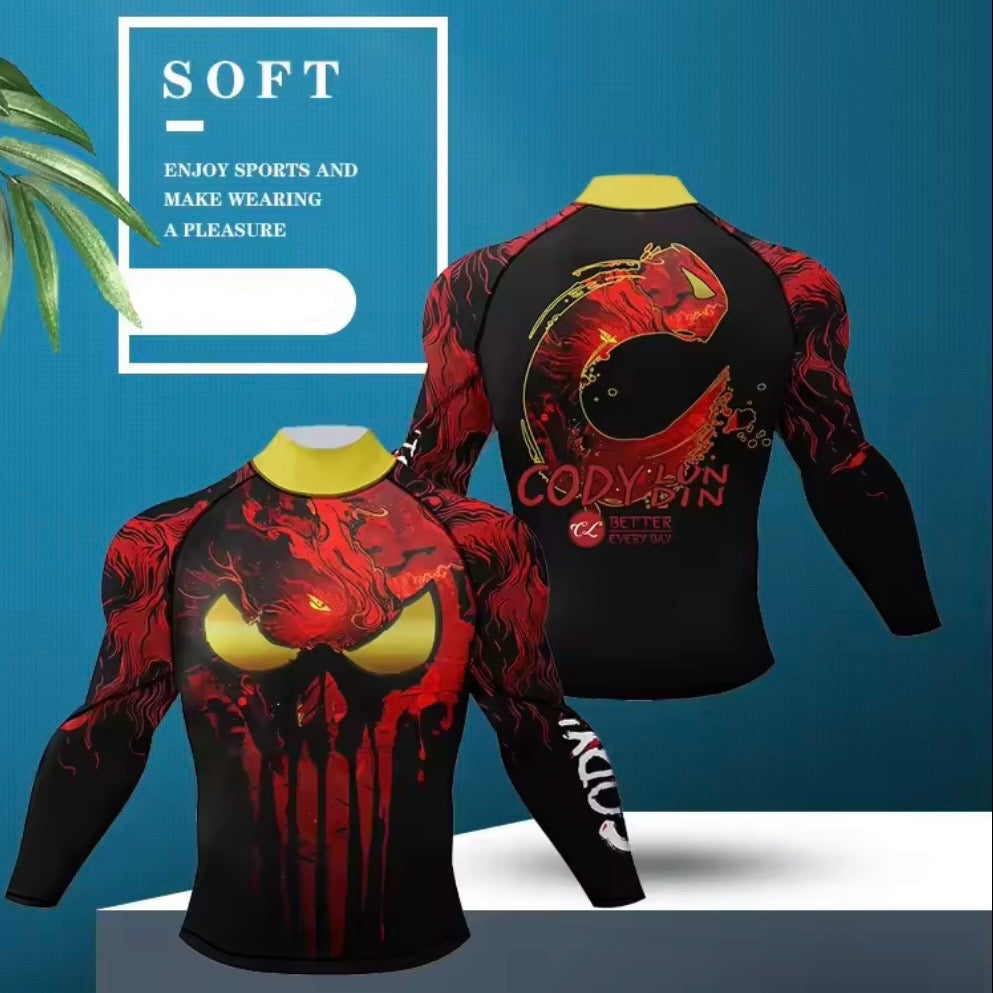 Red Skull Premium BJJ / MMA High Neck Rash Guard - LONG & SHORT SLEEVE VARIATIONS - MADE TO ORDER 2 WEEK DISPATCH