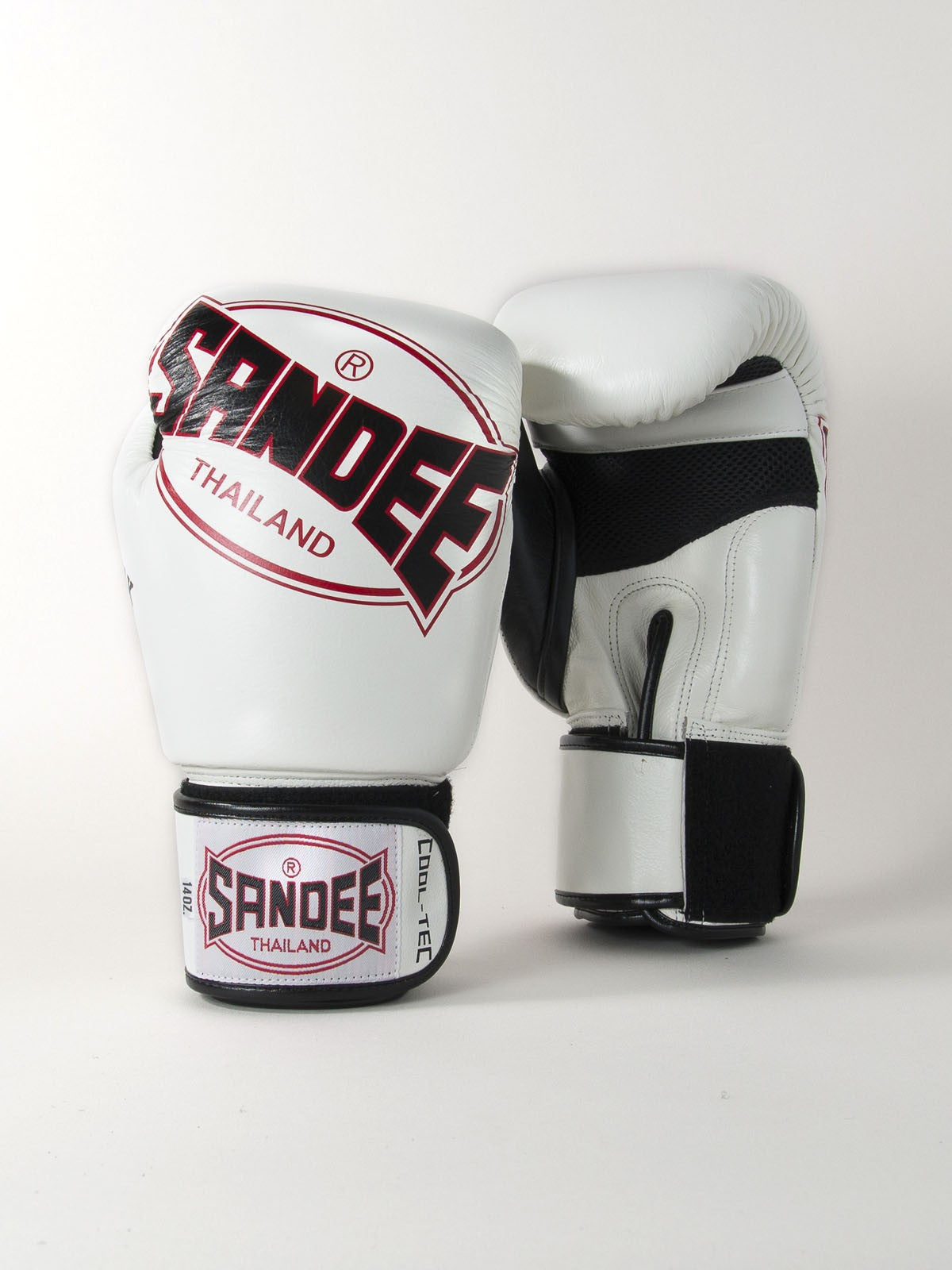 Sandee Black Leather Cool Tech Muay Thai Boxing Gloves  - White