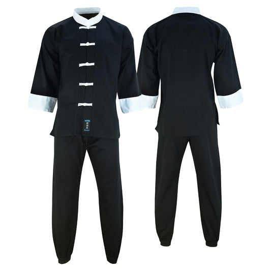 Adults Kung Fu Elite Microfibre Suit - Black/White